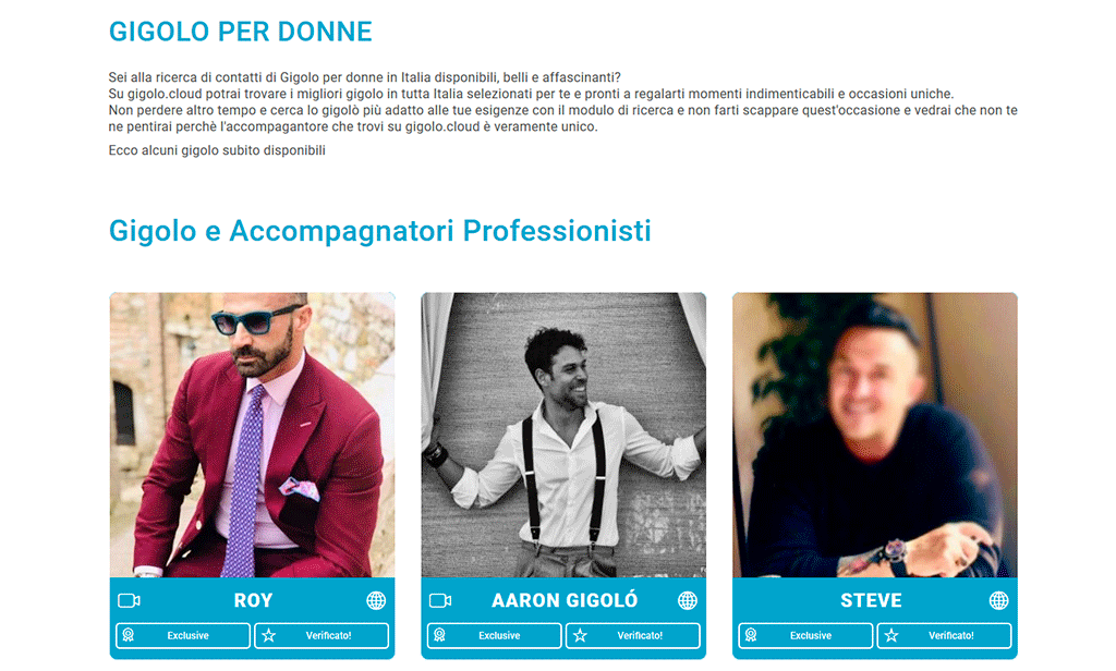 Inserzioni specifiche per un accompagnatore o gigolo specializzato x sole donne