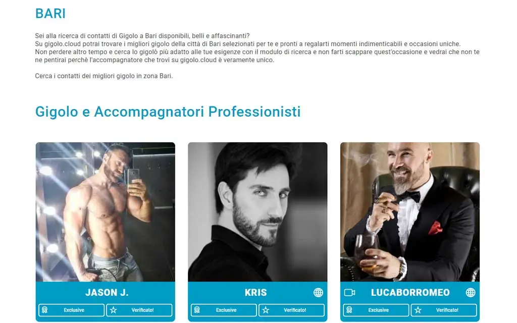 Trova degli escort per donne nella cittadina di Bari
